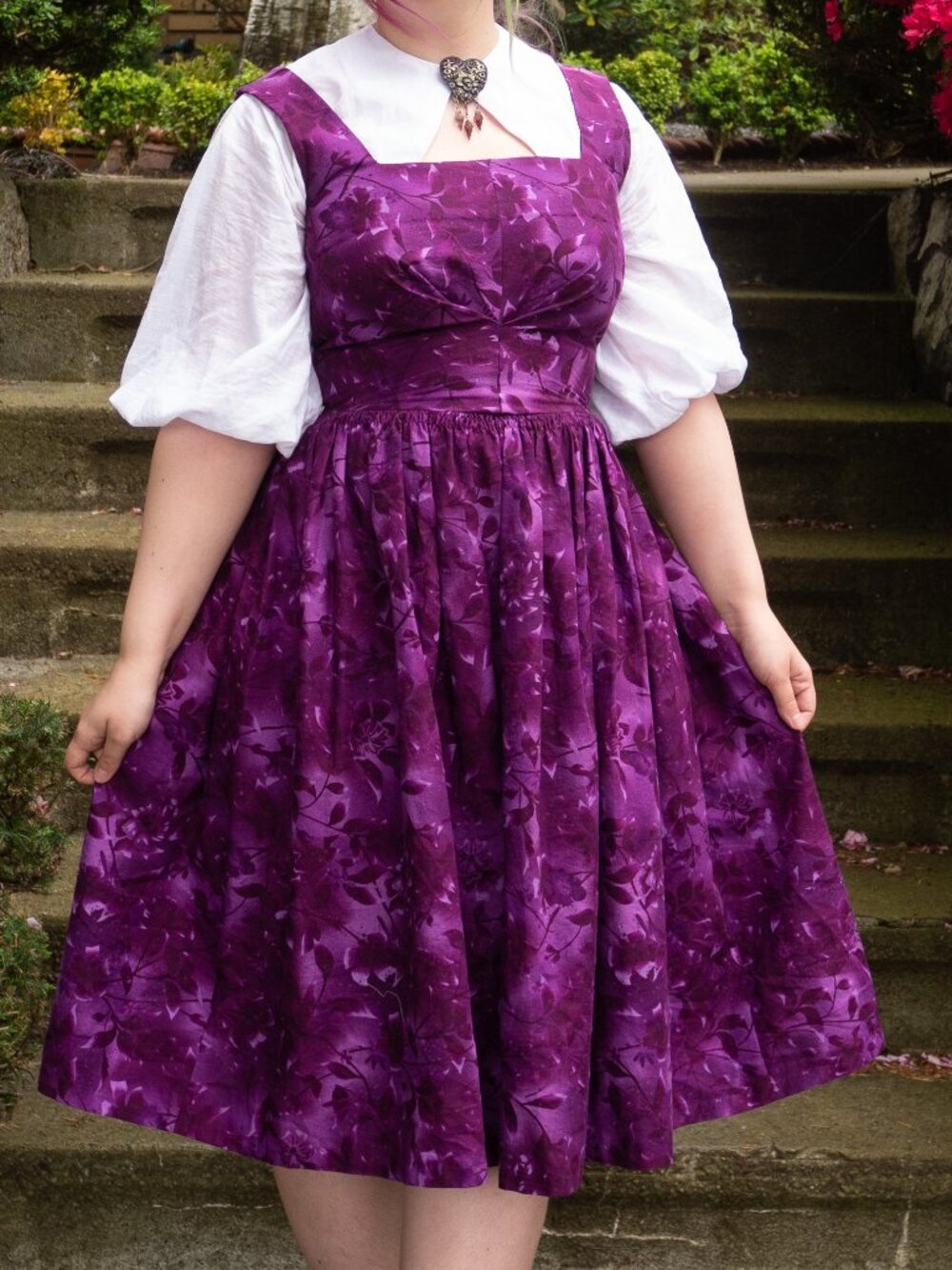 Vintage Reproduction 1950s Purple Batik  Cotton Square neckline Dress